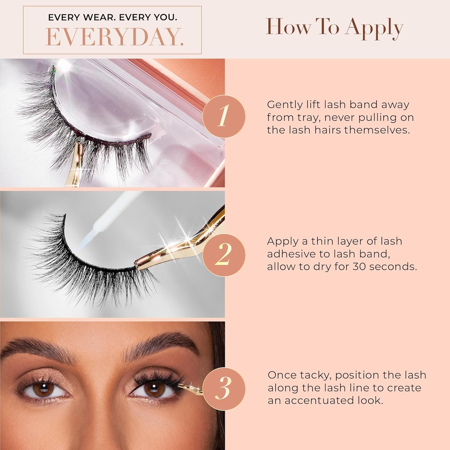 Everyday Blushing Natural Lashes, Faux Mink Natural Eyelashes, False Eyelashes Everyday Use, Individual Lashes Reusable up to 20X, No Lash Glue Included (13Mm)