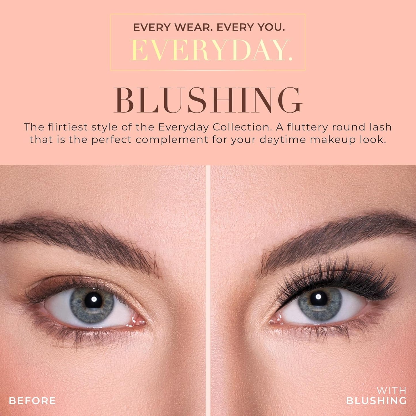 Everyday Blushing Natural Lashes, Faux Mink Natural Eyelashes, False Eyelashes Everyday Use, Individual Lashes Reusable up to 20X, No Lash Glue Included (13Mm)