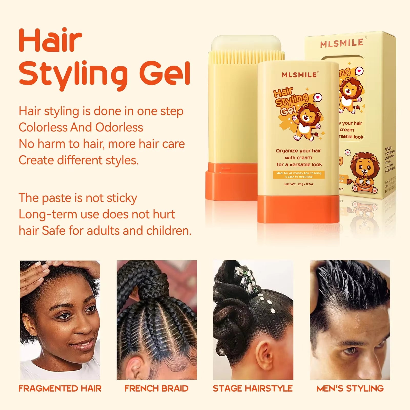 20G Hair Wax Stick Comb Teeth Hair Styling Cream Anti-Frizz for Men Women Children Edge Curly Hair Styling Product